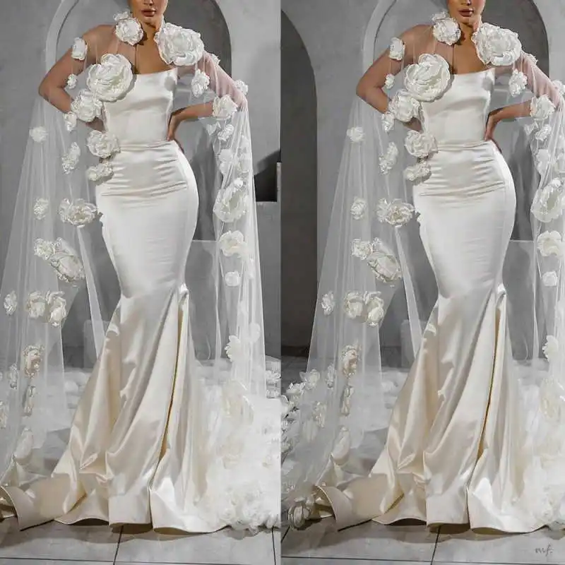 

Fashion Floral Appliques Wedding Veil 3 Meters White Ivory Bridal Veil Customized Flowers Cape Bride Headpiece Accessories