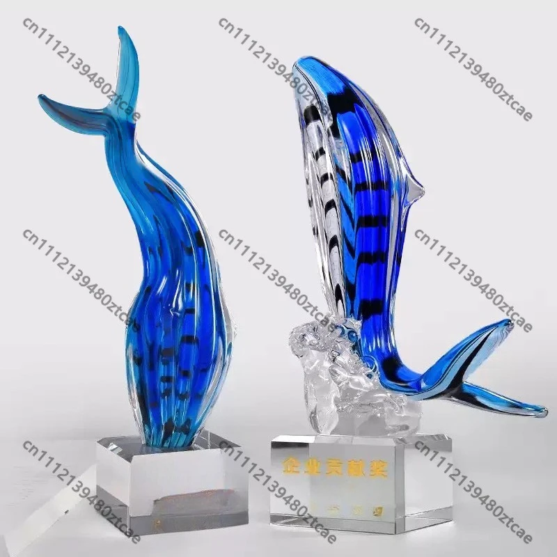 Custom Glass Blue Whale Trophy Creative Design Competition Award High-end Honor Commemorative Souvenir