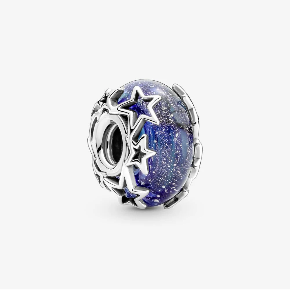 Galaxy Blue & Star Murano Charm Silver Plated Fit Pandora Charms Silver 925 Original Bracelet for Jewelry Making