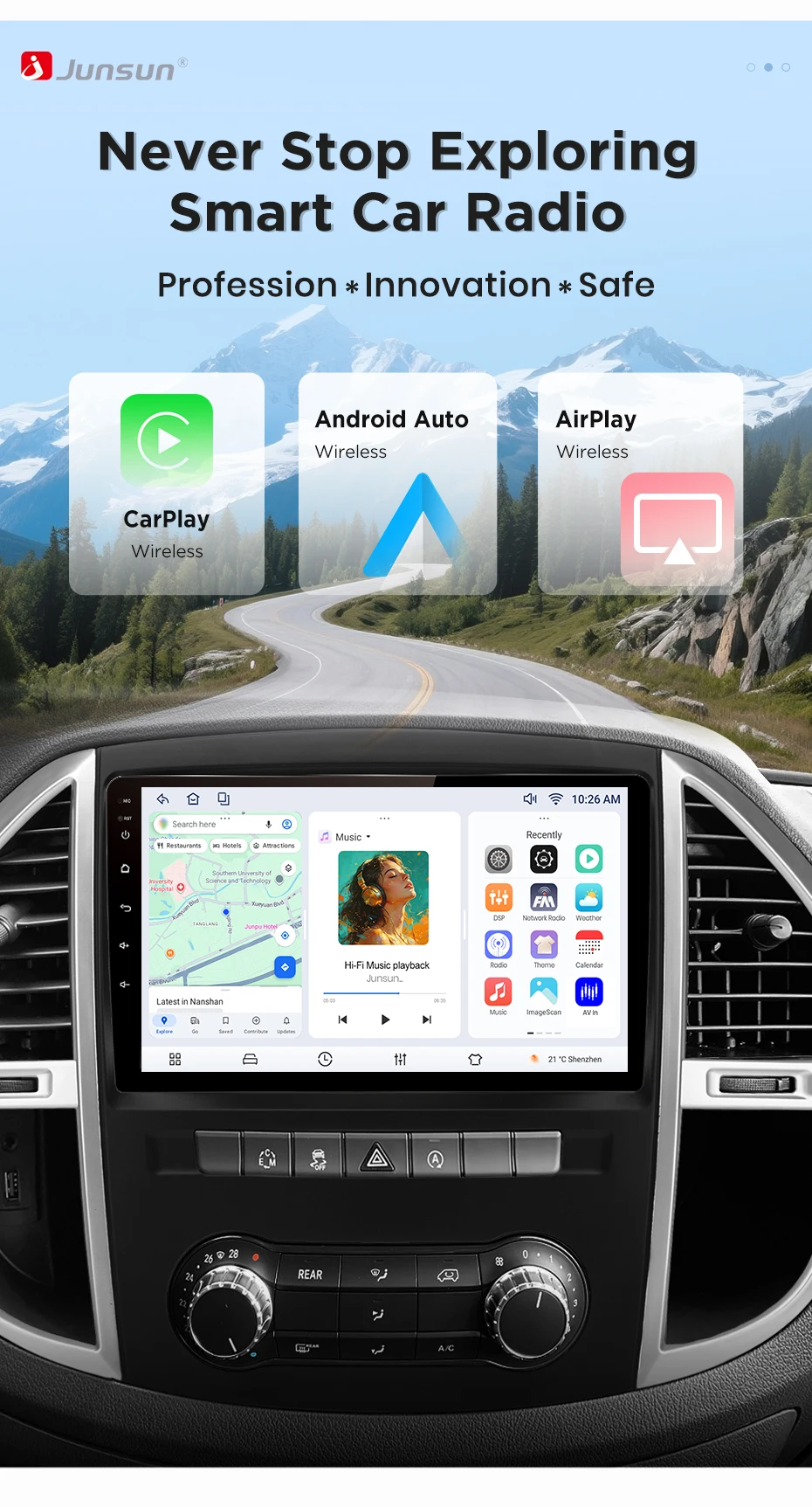 Junsun Wireless CarPlay Android Auto Autoradio für Mercedes-Benz Vito W447 2014-2020 Intelligente Systeme DSP SWC RDS GPS FM BT – Detail 1
