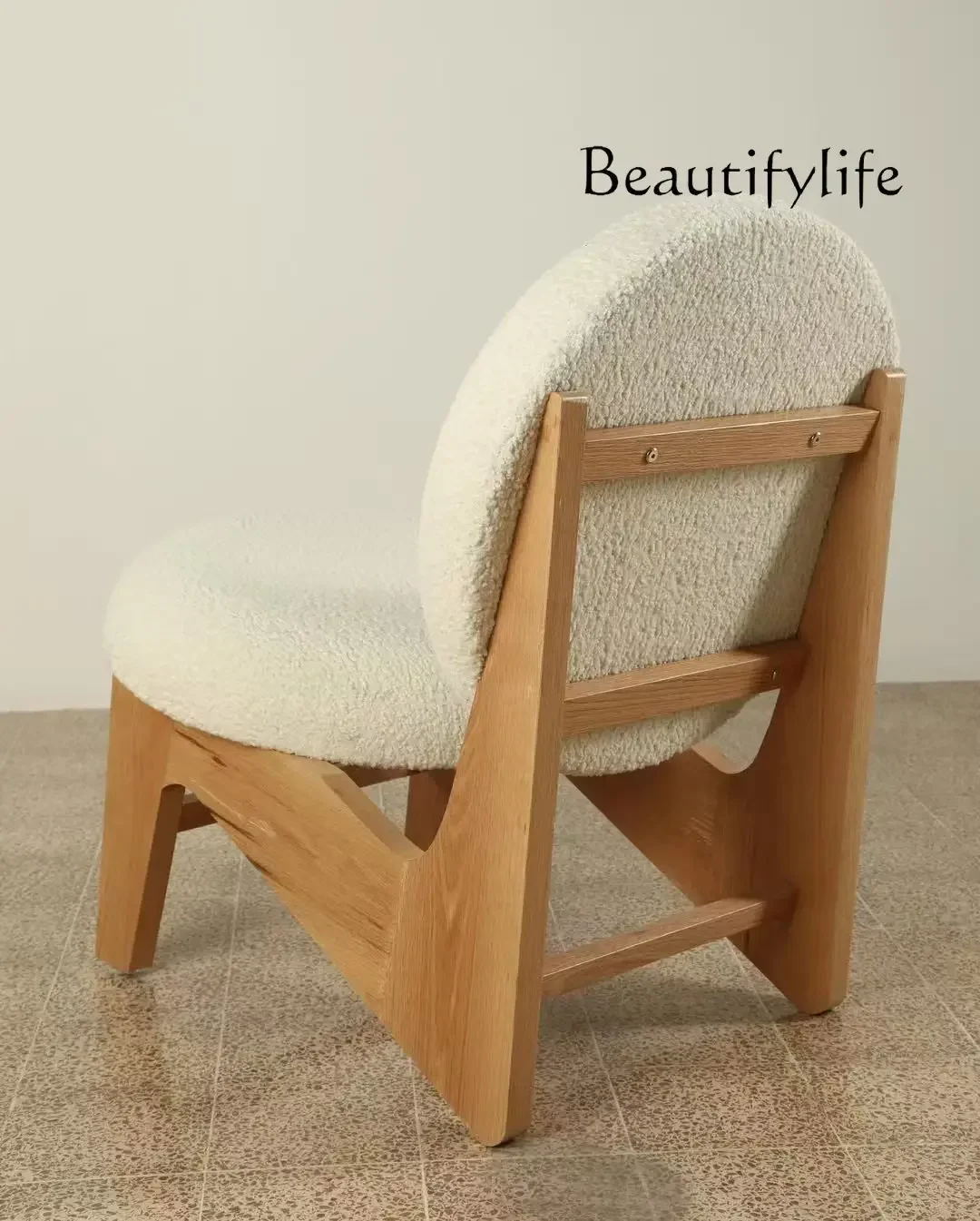 A44 Wabi Sandy Wind Homestay Chair Modern Reception Lamb Fleece Leisure Chair Nordic Simple Living Room Solid Wood Single Sofa C