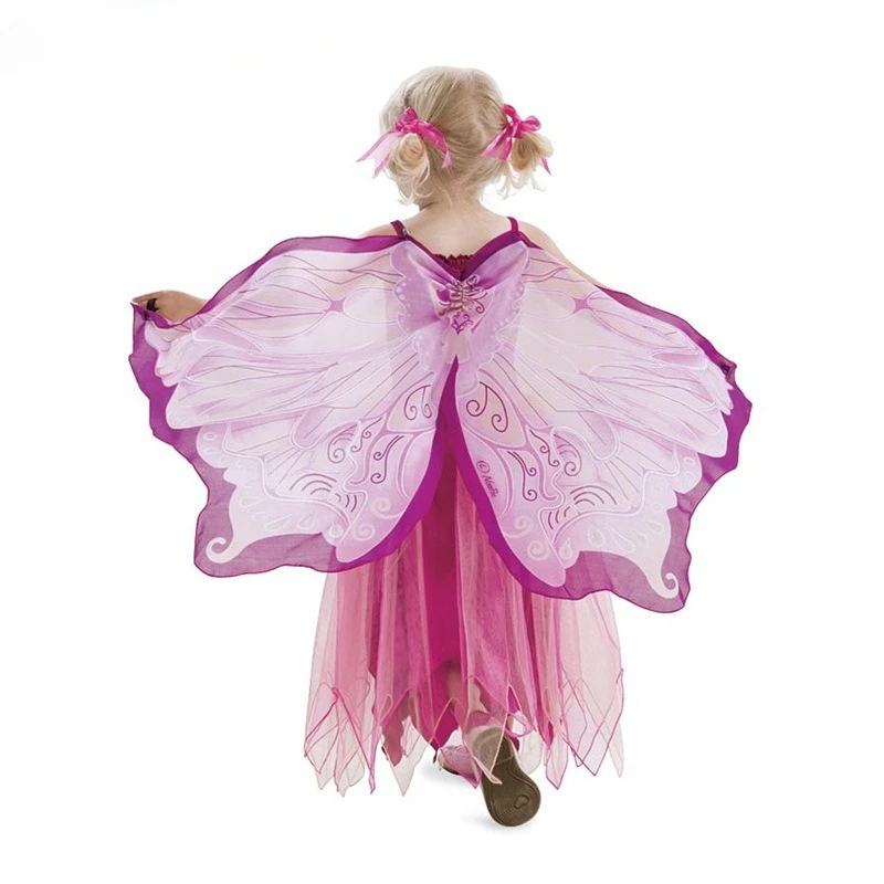 Kids Butterfly Cosplay Costume Girl Fairy Butterfly Wings Chiffon Blue Pink Purple Cloak Felt Cape Halloween Dress Up