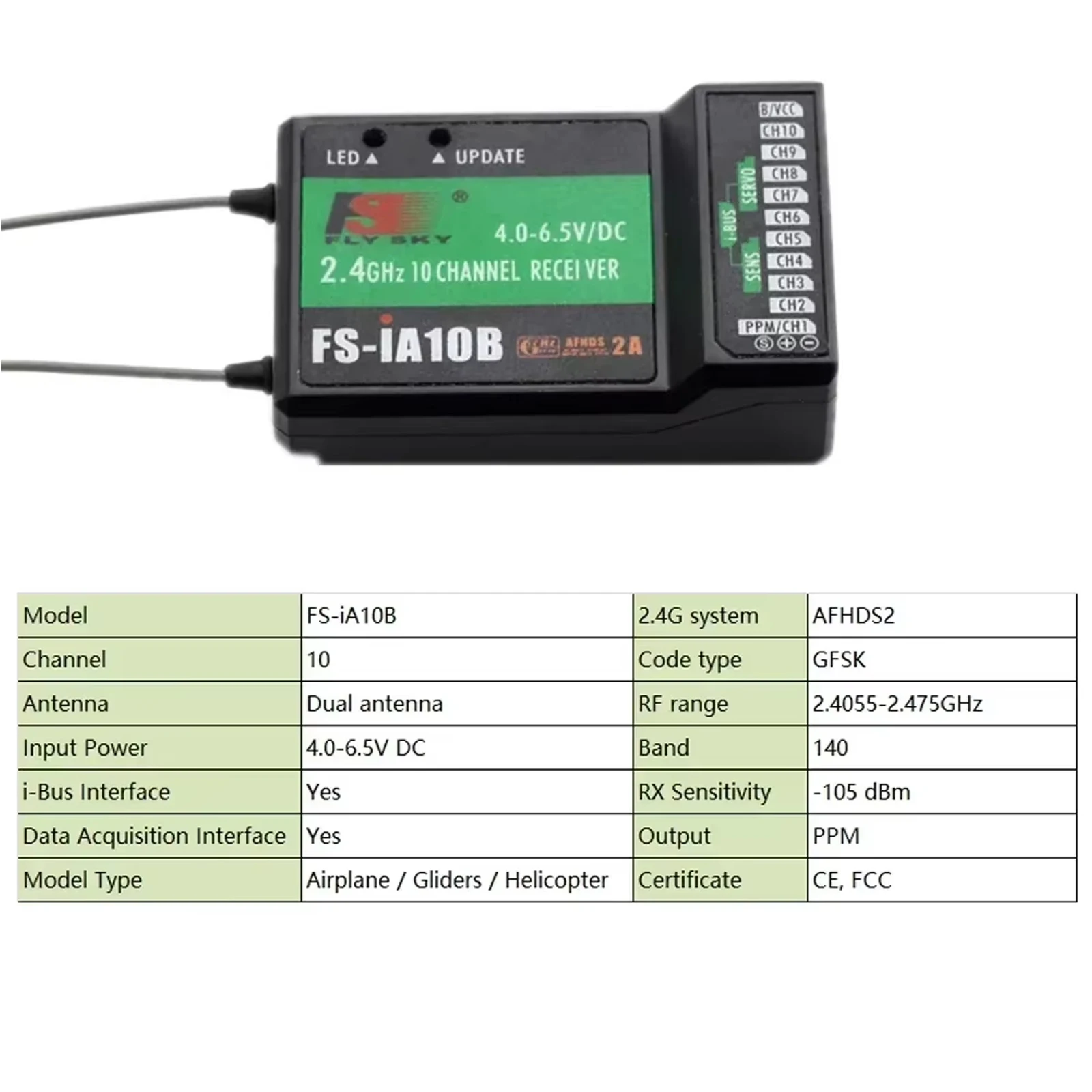 FLYSKY 2.4G 10CH FS-iA10B استقبال جزء في المليون الناتج مع منفذ iBus ل FS-GT5 FS-i6 FS-i6S FS-i10 FS-GT2E FS-GT2G FS-i6X الارسال