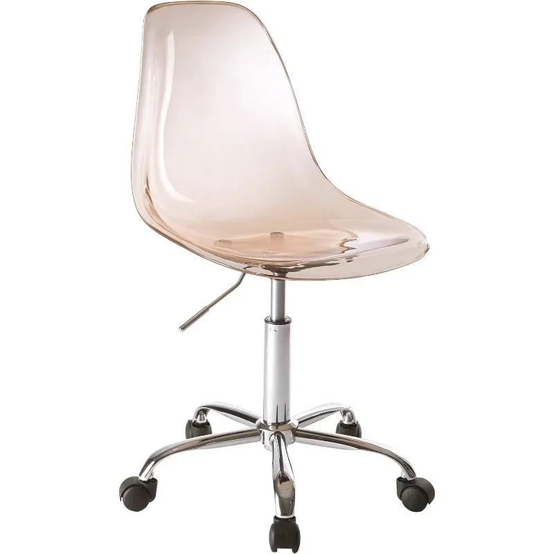 Acrylic Rolling Desk Chair, Blush 21.25D x 19.68W x 34H Inch Modern Style Adjustable Height