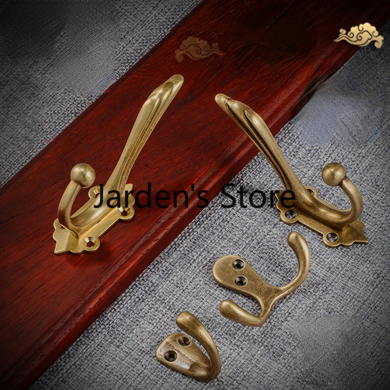 Antique Bronze Solid Brass Bedroom Golden Coat Hook Bathroom Door Towel Double Hook Kitchen Accessories Vintage Hanger