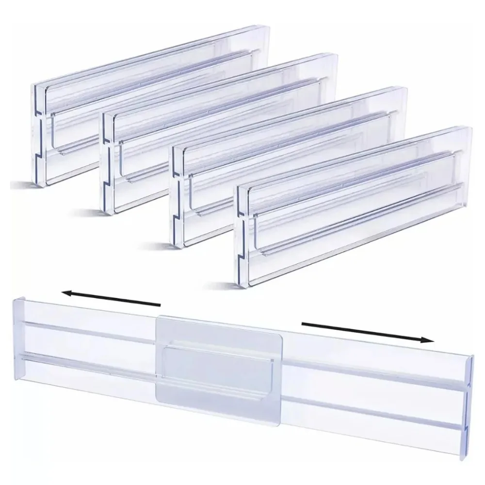 1/2 Pack Drawer Wardrobe Dividers Organizers Expandable From 27.5-52cm Kitchen Drawer Organizer, Clear Plastic Partition Plate