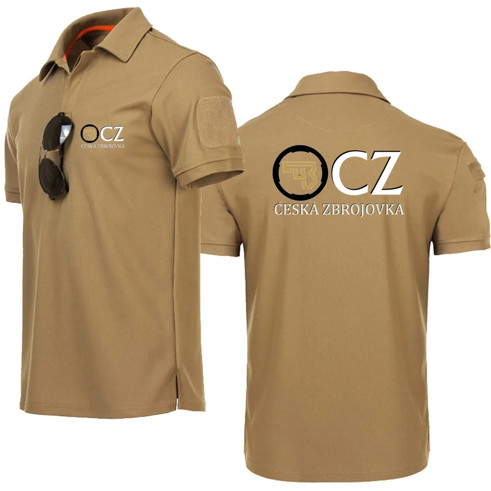 Męskie koszulki polo w stylu wojskowym t-shirty oddychająca armia bojowa taktyczna koszulka CZ Ceska Zbrojovka broń palna topy z klapami Tee POLOS
