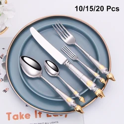 10/15/20Pcs Luxury Tableware Stainless Steel Cutlery Set Dinnerware Knife Fork Spoon Set Kitchen Utensils Flatware Sliverware