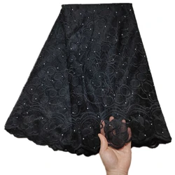 Latest African Lace 2024 African Lace Fabric With Stones Black French Lace Fabric For Dress 5Yards