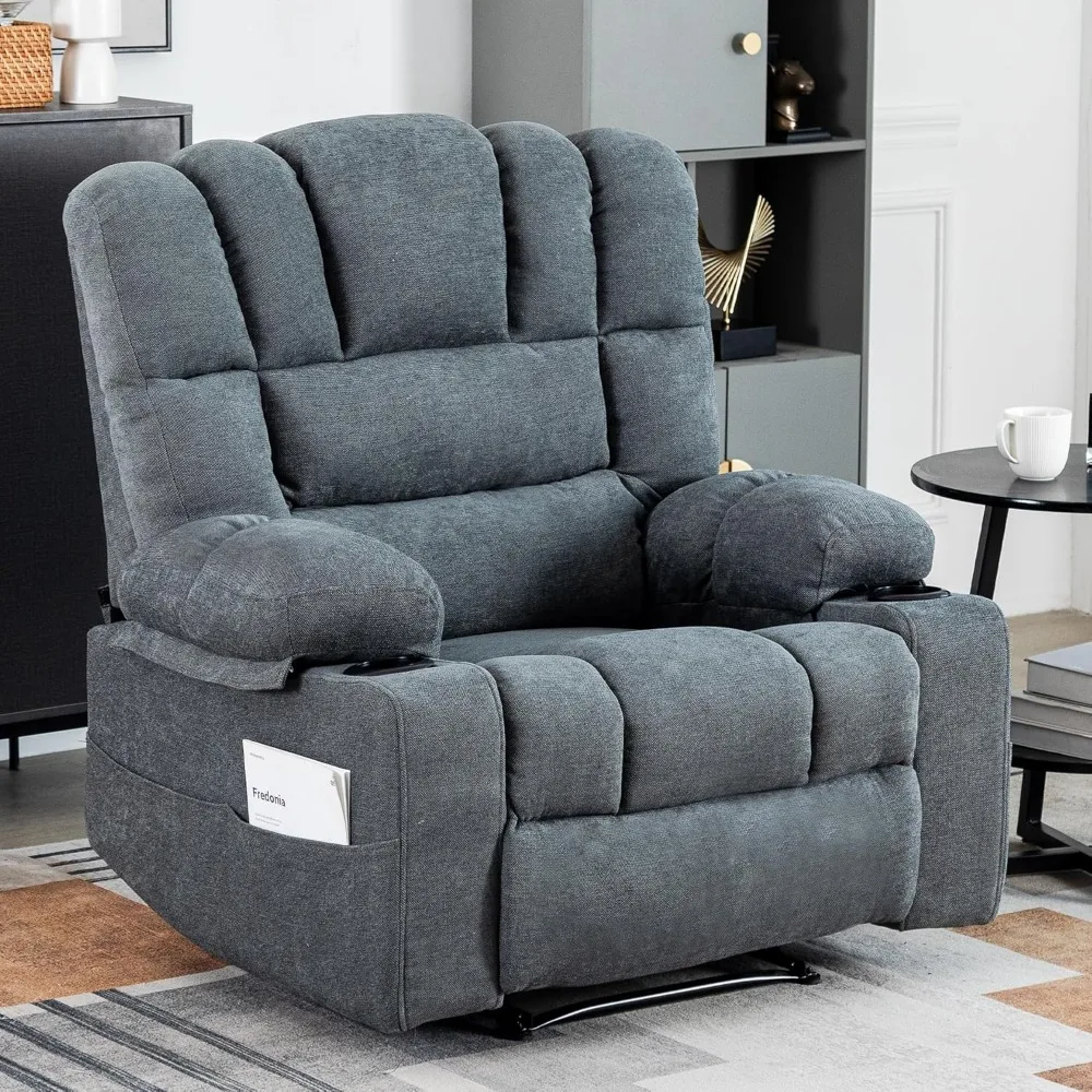 Large Manual Chaise Longue Sofa with Massage and Heating Function, Family Massage Armchair for Adults, Comfortable Recliner for
