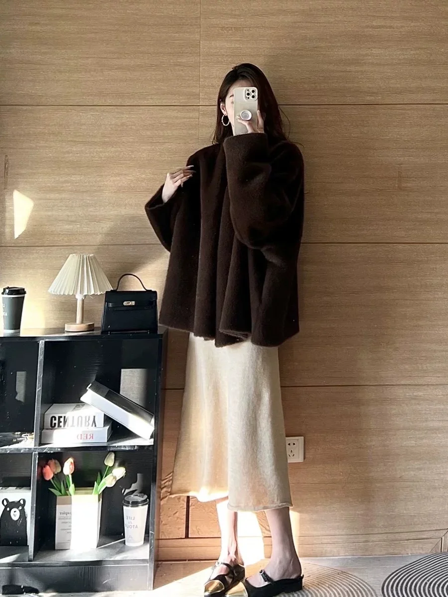SY Quality Superior Mink Fur Coat Women's Winter Eco-Friendly Integrated Hair And Skin Outerwear Warm Long Sleeve OL Style