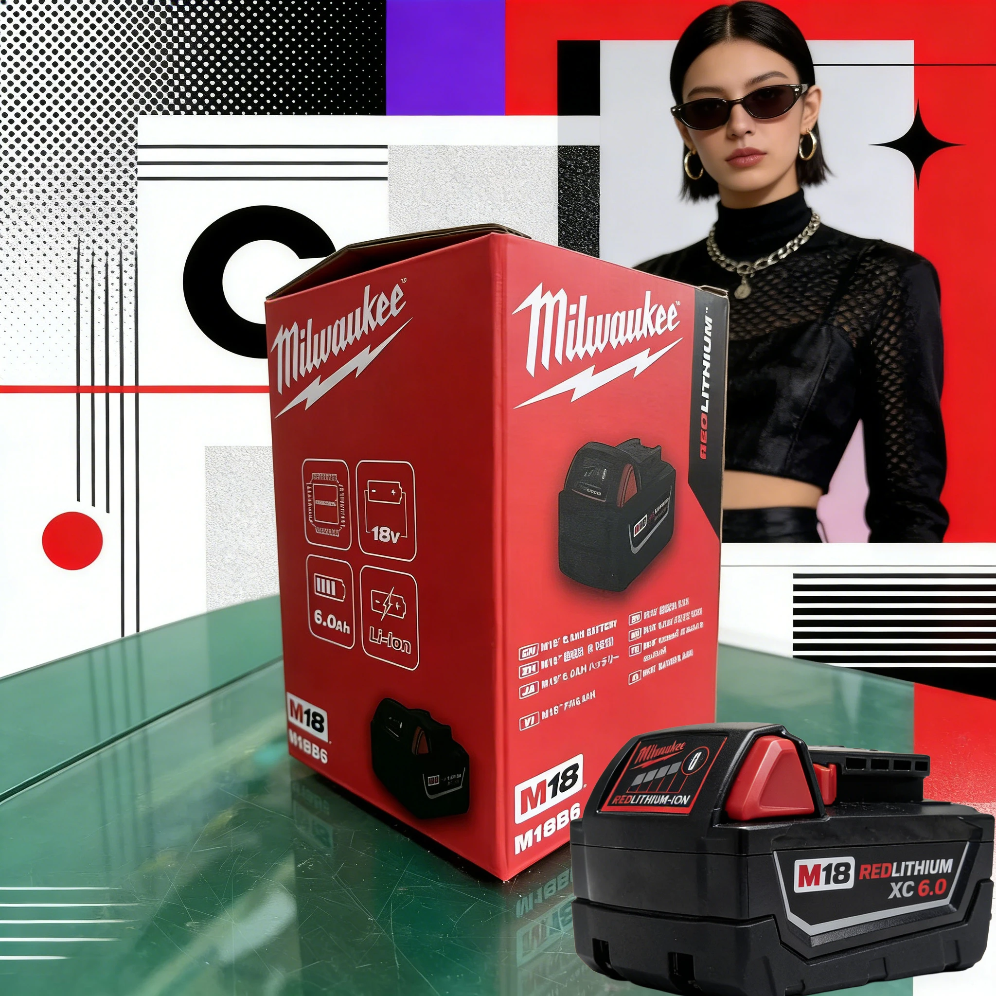 

100% original Milwaukee battery, M18 battery, M18B6，6.0Ah， Charger, Milwaukee 48-11-1860 48-11-1850 1840 Tool Lithium Battery