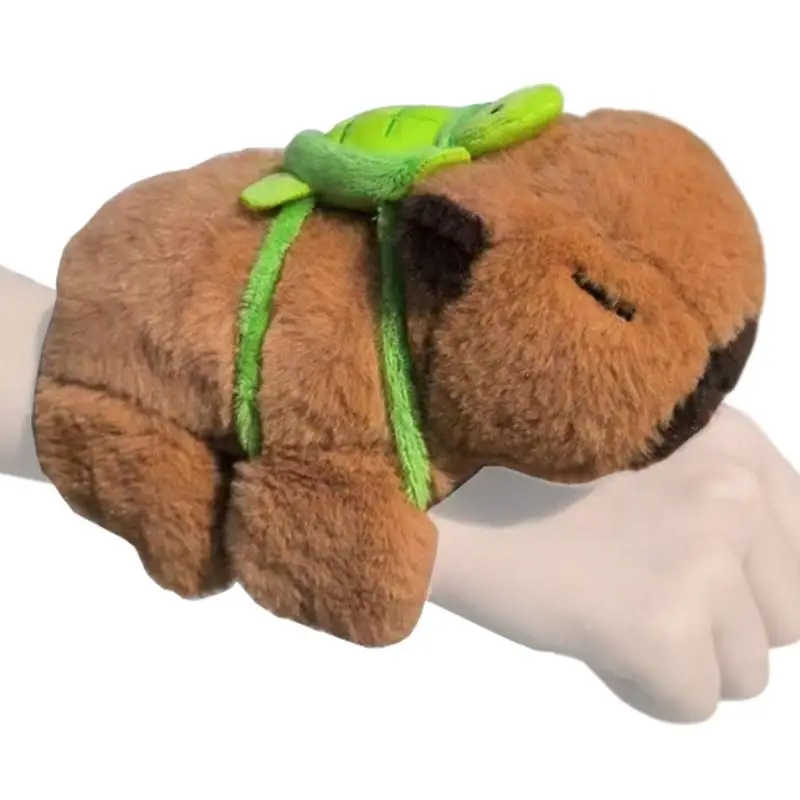 Lovely Kawaii Capybara Animal Slap Snap Wrap Wristband Bracelet Capybara Plush Hand Ring Wristband Car decoration Ornaments