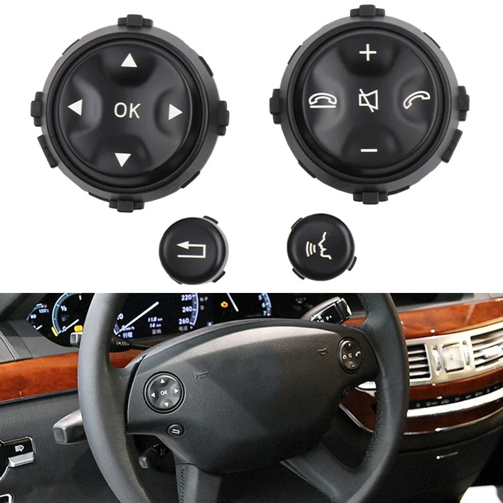 Black Steering Wheel Switch Button Kit For Mercedes W221 S550 S63 CL550 07-10 Trim Cover Sticker Car Accessories Hight Quailtly