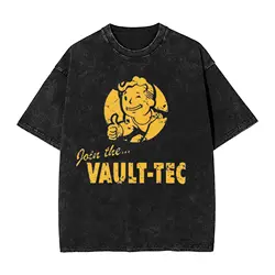 Washed T Shirt Join The Vaults Fallouts Tec Hip Hop Fashion T-Shirt Oversize Streetwear Cotton Printed Tops Tee Shirt for Men