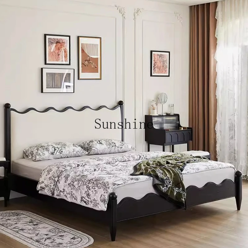 

TT French retro solid wood wavy queen bed small apartment medieval modern master bedroom double bed
