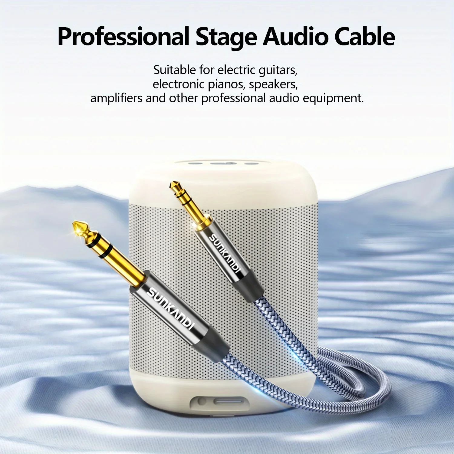 SUNKANDI 1/8 to 1/4 Audio Cable, 3.5mm TRS to 6.35mm Audio Cable Male Cord for Guitar, Laptop, Home Theater Devices, Speaker