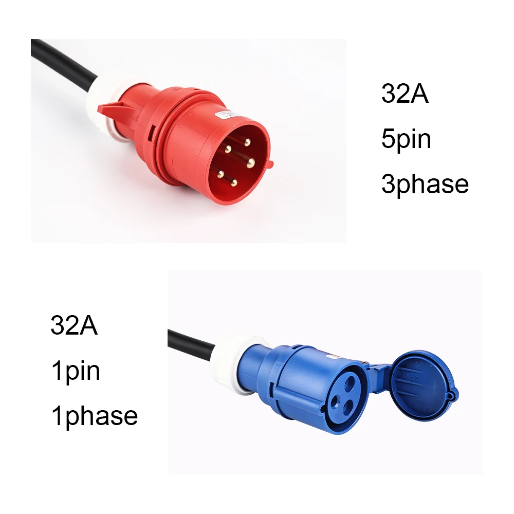 IPENGEN Electric Vehicle Charging Adapter Convert 22kw to 7kw 3phase to 1phase 32A CEE Red Male 5pin to Blue Female 3pin