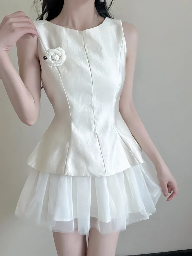 2025 Summer New Korean Sweet Three-dimensional Flower Bow Tops + Skirt 2 Piece Sets Women Outfit Conjuntos Femininos Elegantes