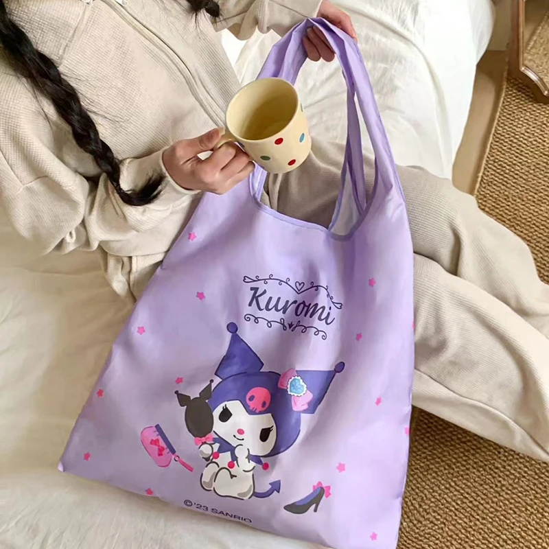 Cute Sanrio Folding Eco Shopping Bag Hello Kittys Accessories Kawaii Cartoon Anime Portable Storage Bag Large Toys for Girl Gift