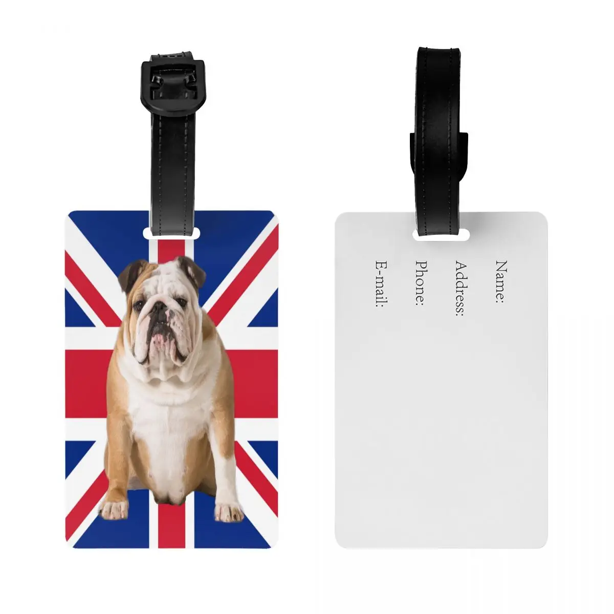 Union Jack English Bulldog Luggage Tag With Name Card British Flag Patriotic Dog Privacy Cover ID Label for Travel Bag Suitcase