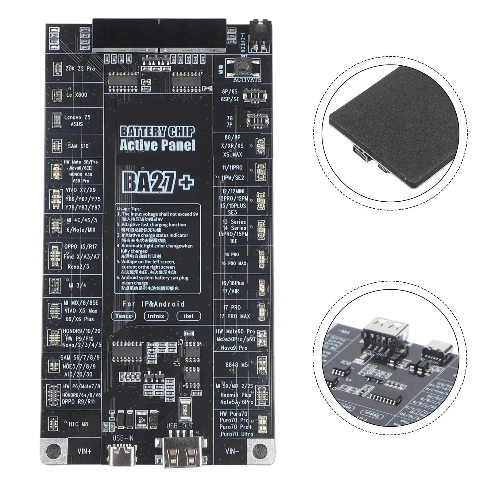 Battery Charging Tool 14 78 155mm BA27 Testing Tool Dual Power Options Real-time Voltage Monitoring For Type-C Charging