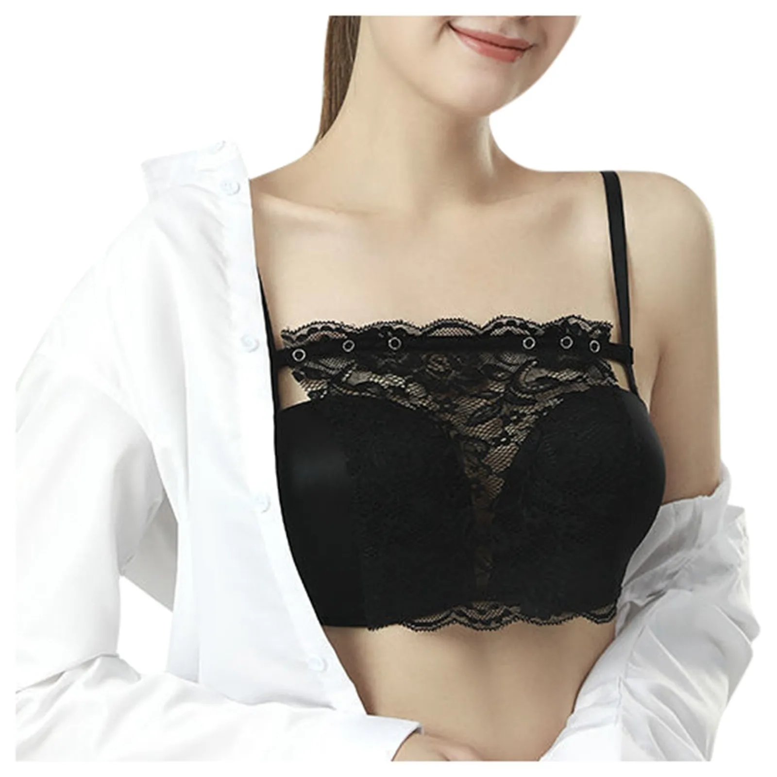 Hot One-Piece Cleavage Cover Up Cloth For Women Tops Camisole Bra Insert Wrapped Chest Decoration Lace Transparent Tube Top