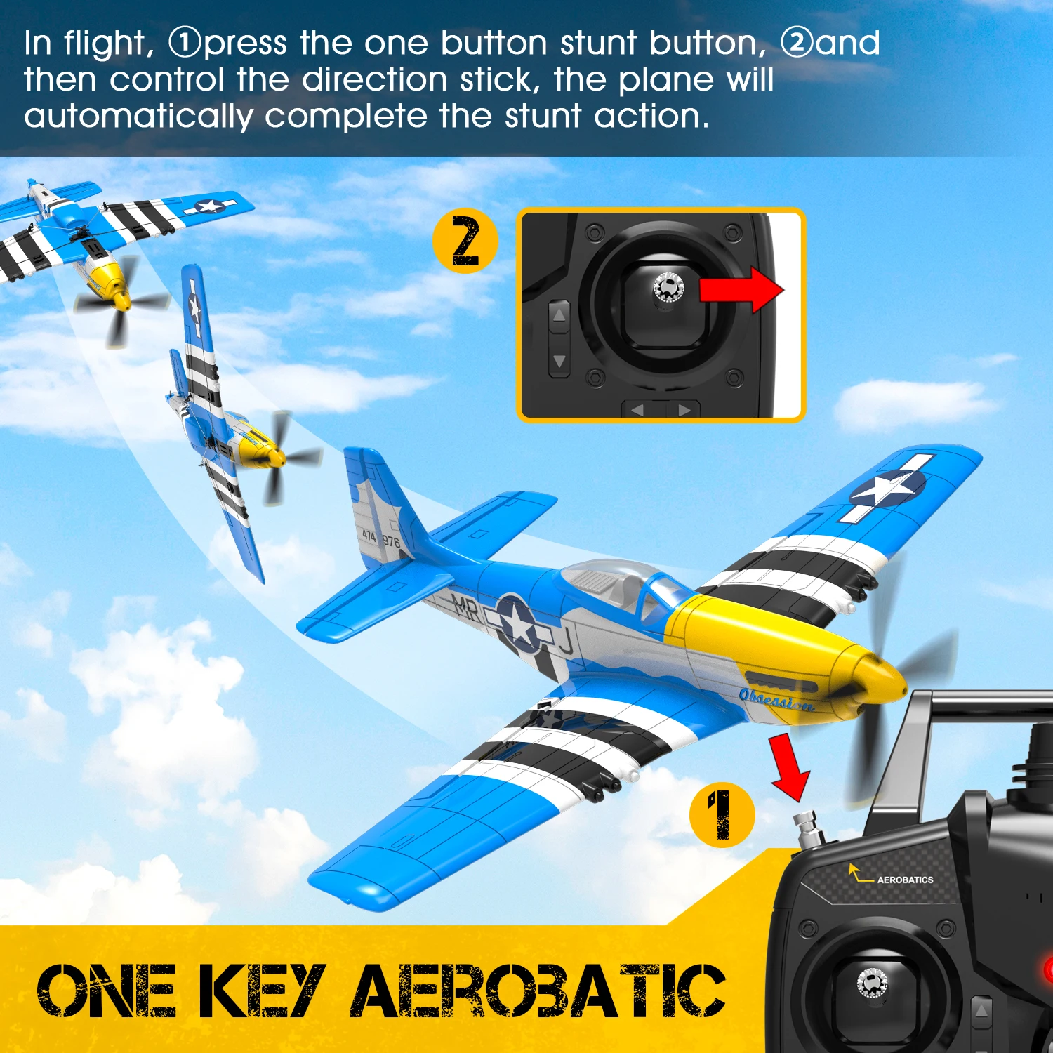 Volantexrc 4-CH RTF RC Plane, P-51D Mustang RC Airplane, One-Key Aerobatic, 6-Axis Gyro, Suitable for Outdoors and Gifts