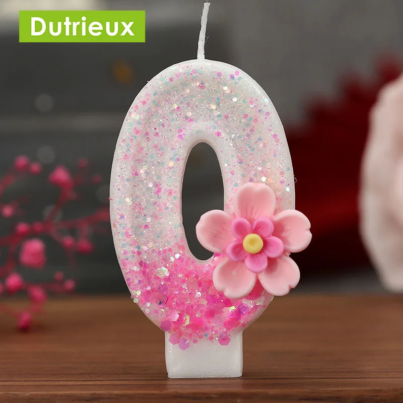 Digital Candles with Pink Flowers, Birthday Candles Party Atmosphere Candless Scene Decorations, Home Decoration, New 0-9 1Pc