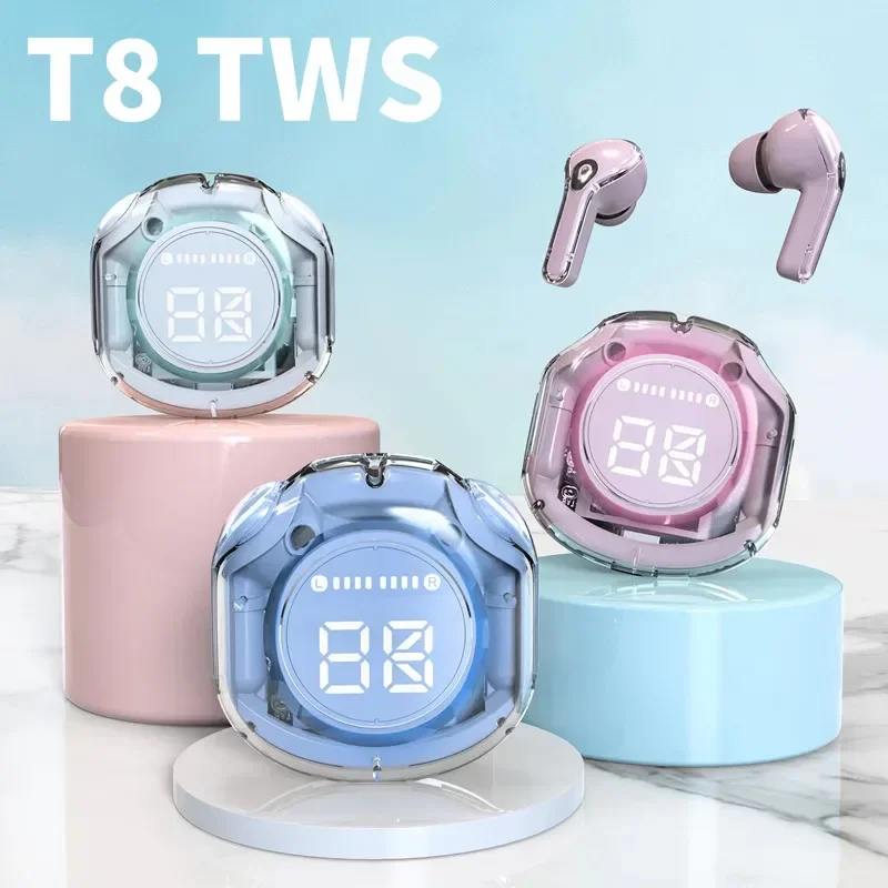 

NEW T8 TWS Wireless Bluetooth Headset 5.3 Headphones Sport Gaming Headsets Noise Reduction Earbuds Bass Touch Control for Phones