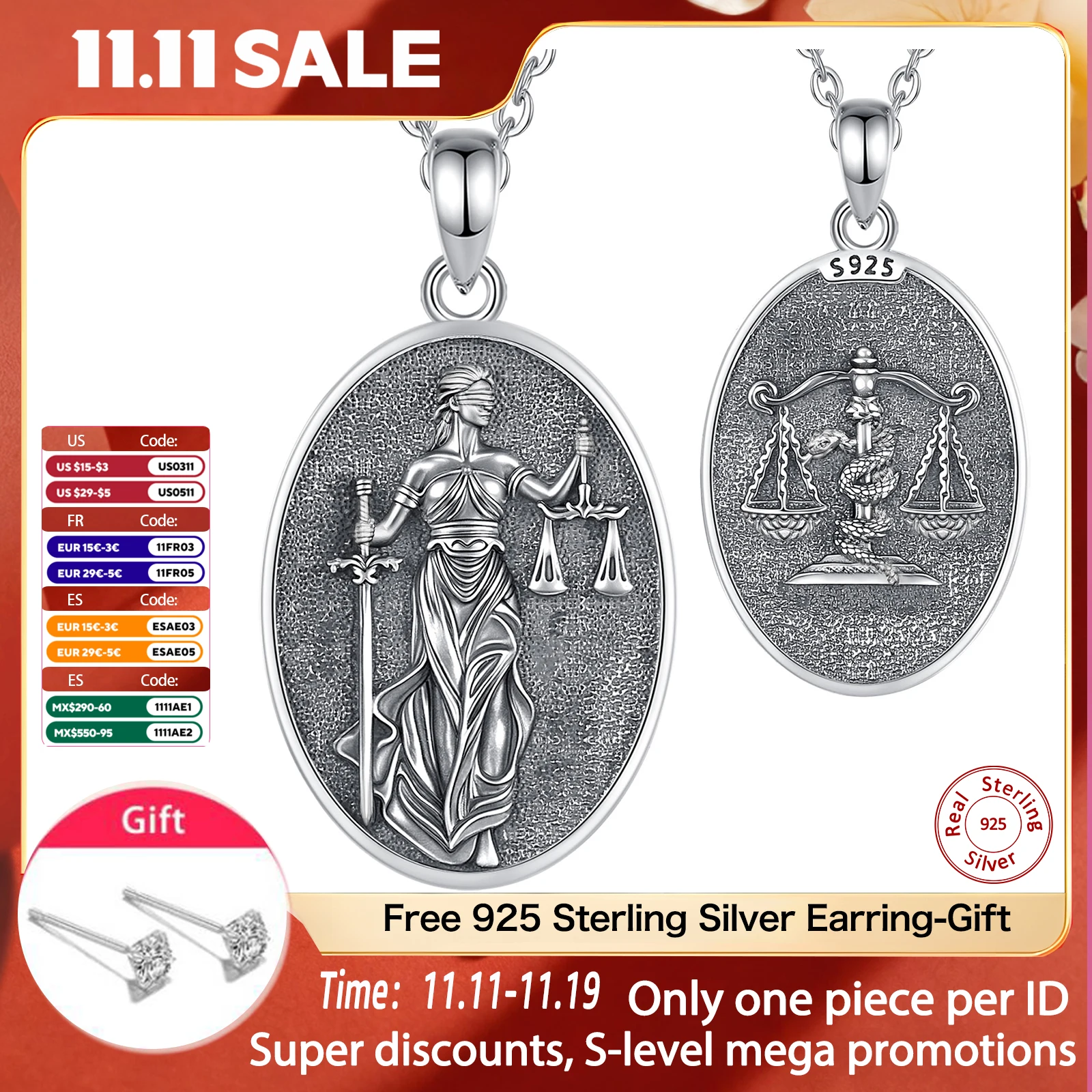 

Eudora стерлингового серебра 925 пробы, Кулон Фемиды Богини Справедливости, меч, балансирующие весы, ожерелье, Wicca, языческие украшения для женщин и мужчин