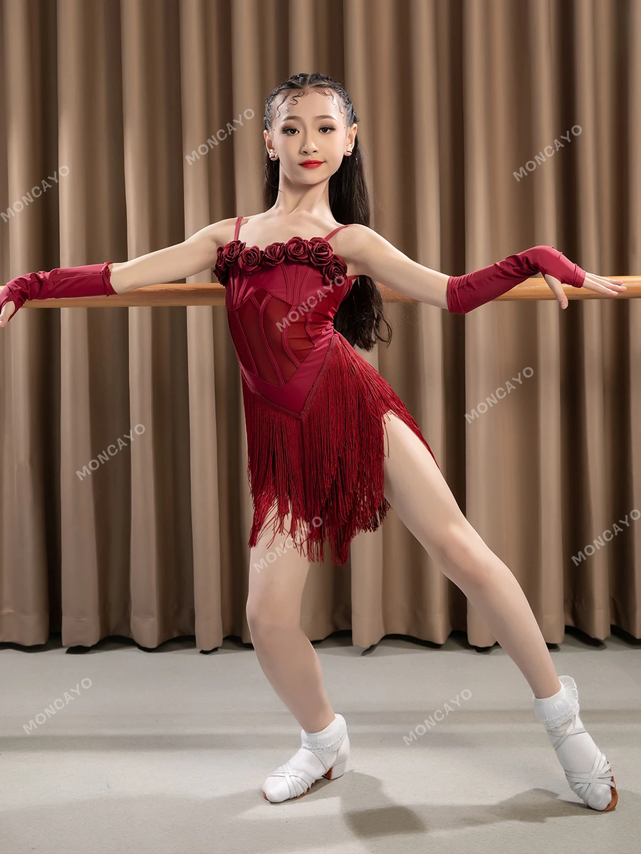 Cha Cha Rumba Tango Latin Dance Dress for Girls Tassel Samba Salsa Dancing Dress Kids Professional Competition Suit Costume