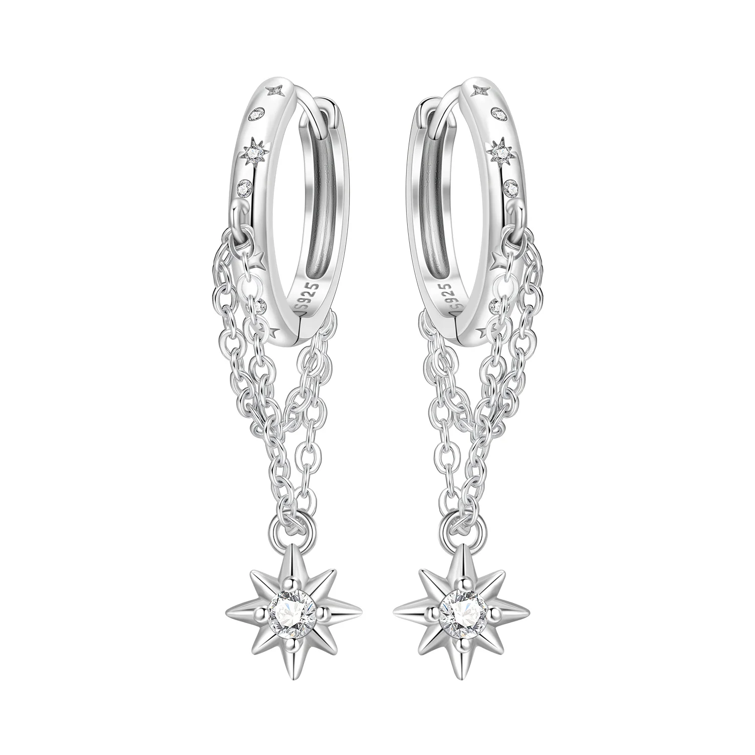 

PANPOKI 925 Sterling Silver Sparkling Star Tassel Drop Earrings Women Earring Birthday Party Fashion Jewelry Fine Original Gift