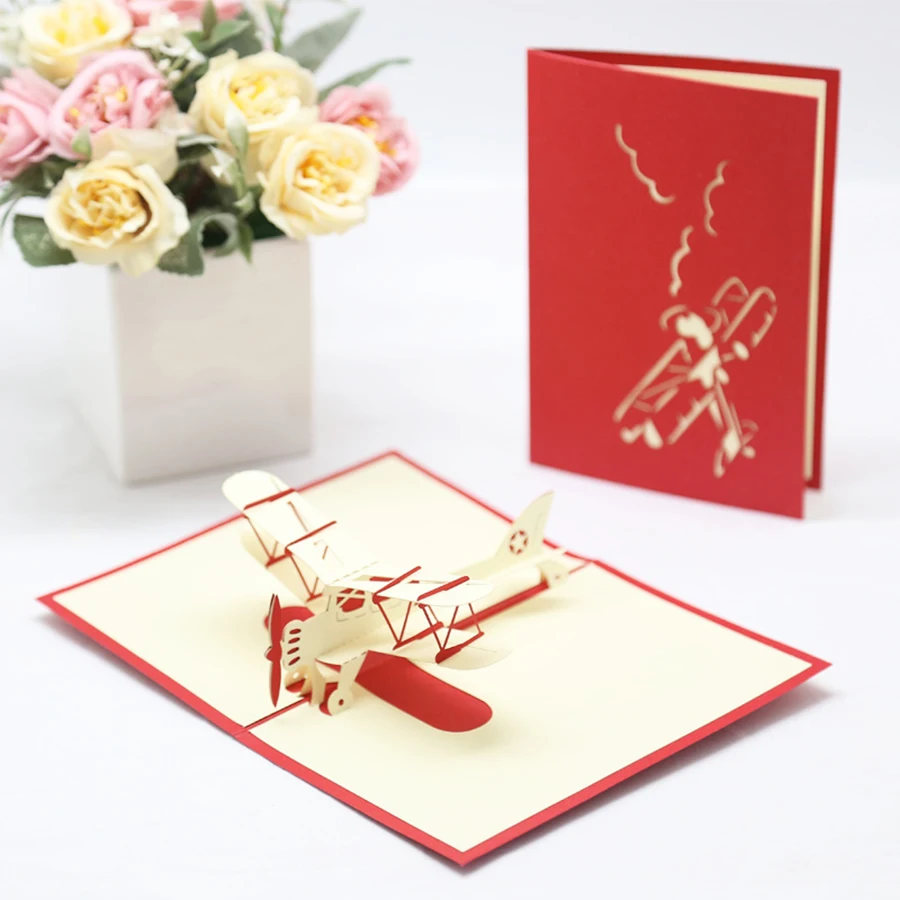 2 Colors Available Foldable Airplane Greeting Card Creative Aviation Enthusiasts Aircraft Helicopter Cultural Greeting Cards