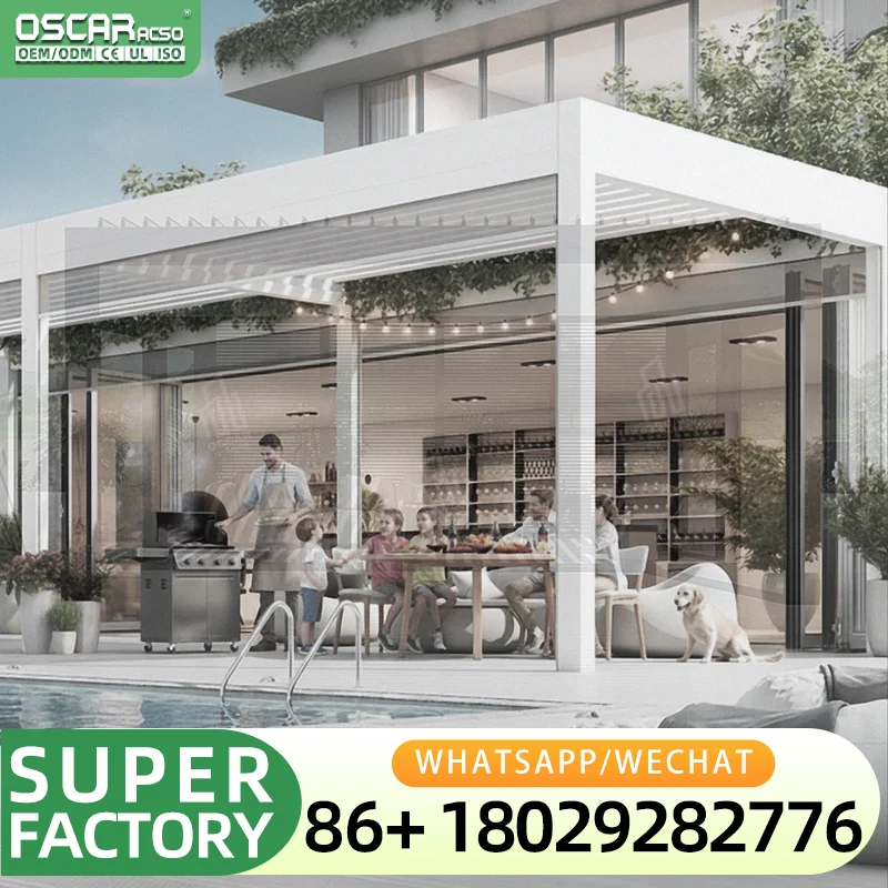 Outdoor Adjustable Louvered Roof Aluminium Pavilion for Garden Backyard and Buildings Bioclimatic Shade Structure pergola
