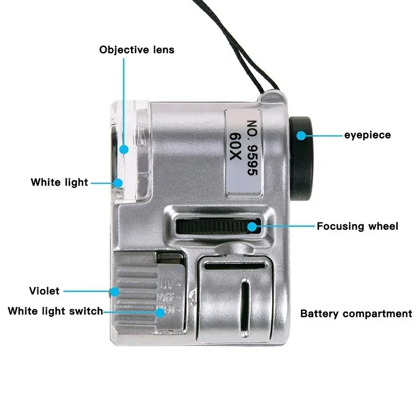 Portable Mini Pocket 60X LED Magnifying Glass UV Loupe With Bright Light for Jewelry Coin Watch Repair Microscope image 5