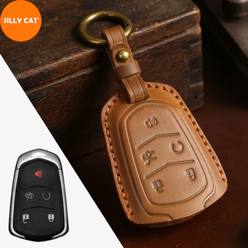 

Handmade Genuine Leather Car Key Fob Case Cover Bag Protector Suitable For Cadillac Key Fob Cover Case ATS XTS XT5 XT4 CT6 XT6