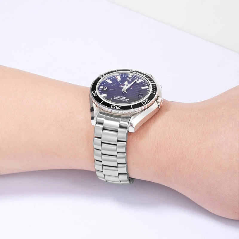 Correa de reloj de extremo curvado para Omega Seamaster 300 600 Super Ocean Heart, hebilla plegable, correa de acero, cadena de reloj de Metal de 18mm, 20mm y 22mm