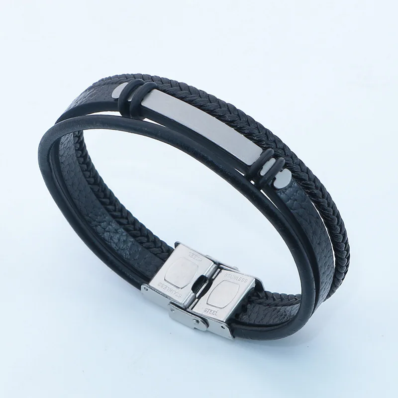 10Pieces Multi layer Woven Leather Couple Bracelet Light Plate Engraving Customized Bracelet Fashion Jewelry for Partners