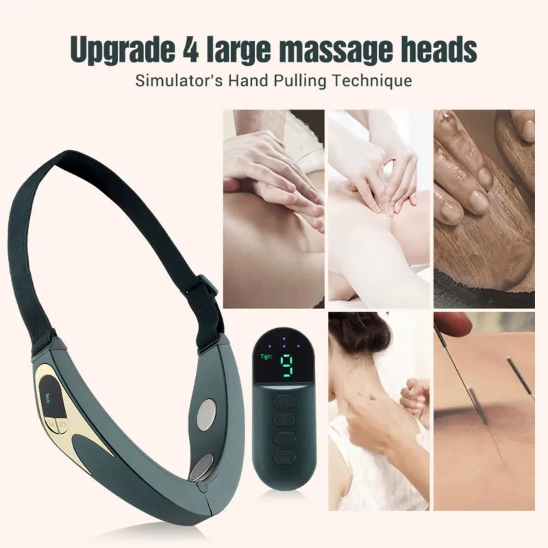 Hot compress wireless remote control slimming EMS micro current facial lifting device dual chin V-shaped lifting strap