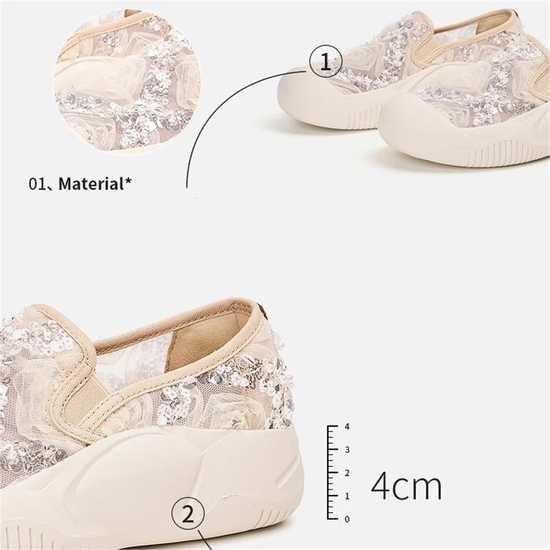 J&M Casual Shoes Women 2024 Lady Flower Mesh Breathable Flats Spring Summer Slip-on Shoes White Shoes Walking Sports Sneakers