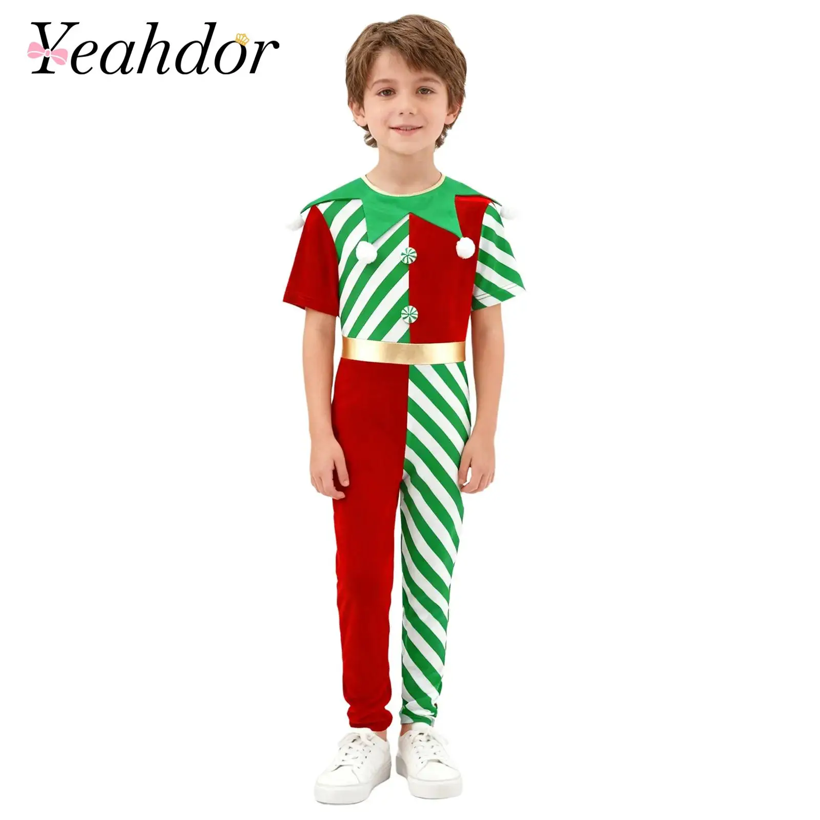 

Рождественские длинные штаны для мальчиков и девочек, костюмы эльфа, полосатые комбинезоны, детский комбинезон для косплея, праздничный танец, новогодняя карнавальная одежда