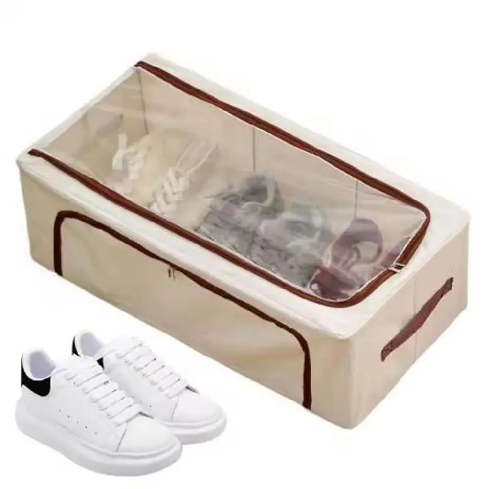 Steel Frame Underbed Shoe Storage Box Foldable Large Capacity Under Bed Storage Containers with Zipper Moisture-Proof