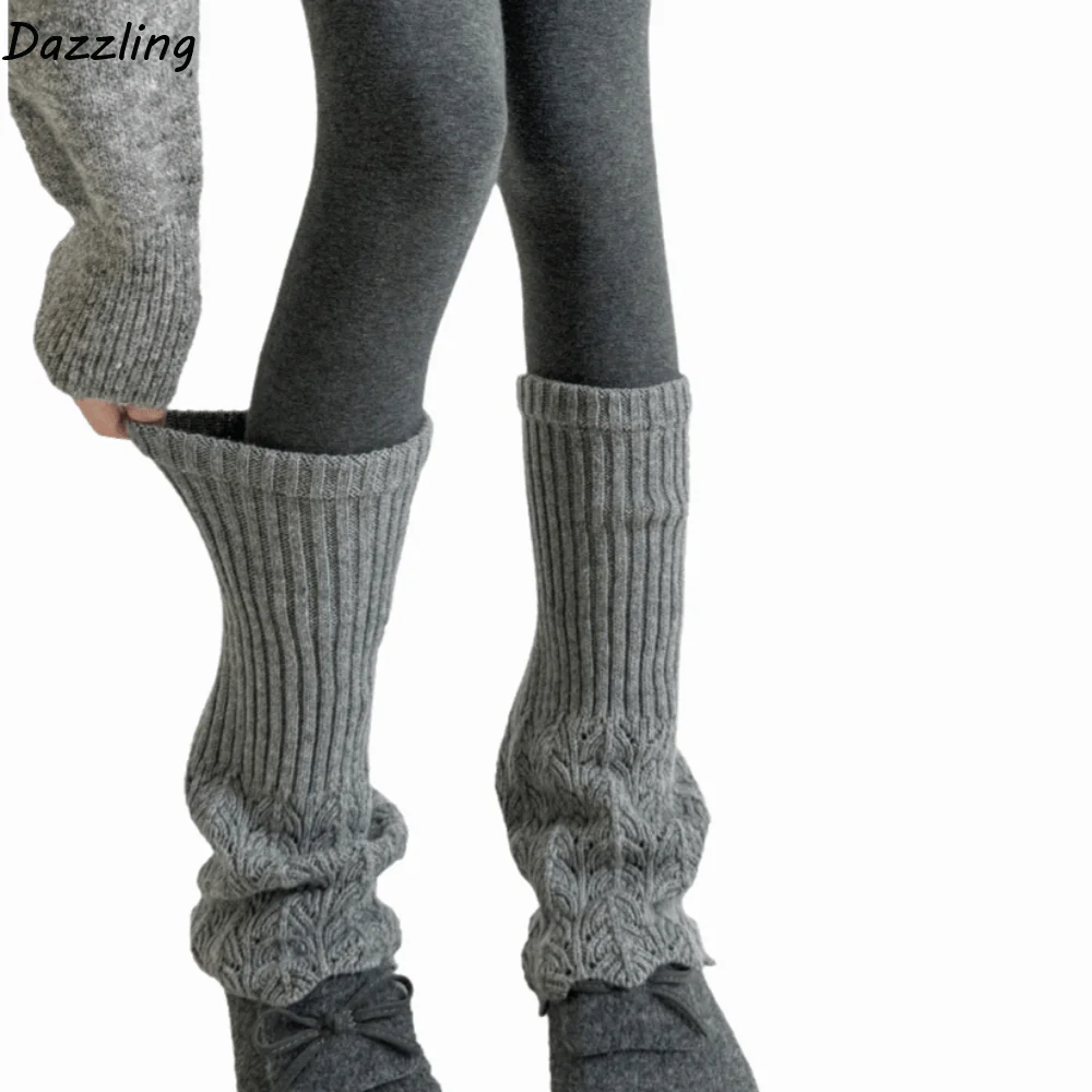 

Punk Solid Color Women Knitted Leg Warmers Retro Soft Women's Foot Cover Mid-Calf Breathable Long Calf Socks Harajuku