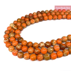 Natural Orange Sea Sediment Turquoise Imperial Jaspers Gemstone Round Beads Diy Bracelet for Jewelry Making 15