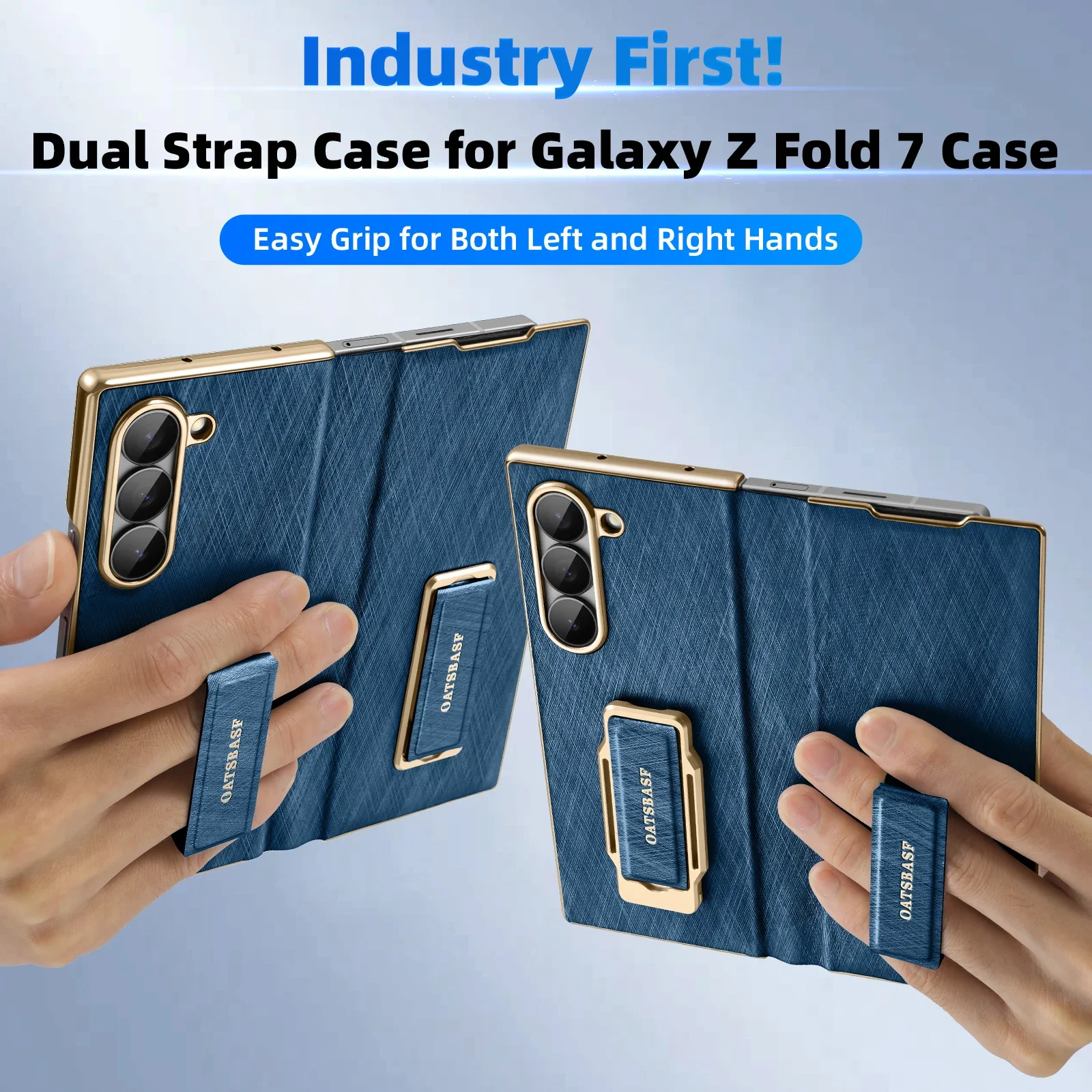 

Кожаный чехол Oatsbasf с двумя ремешками для Samsung Galaxy Fold 7 6, чехол для телефона с подставкой 360° ° Вращающийся противоударный защитный чехол