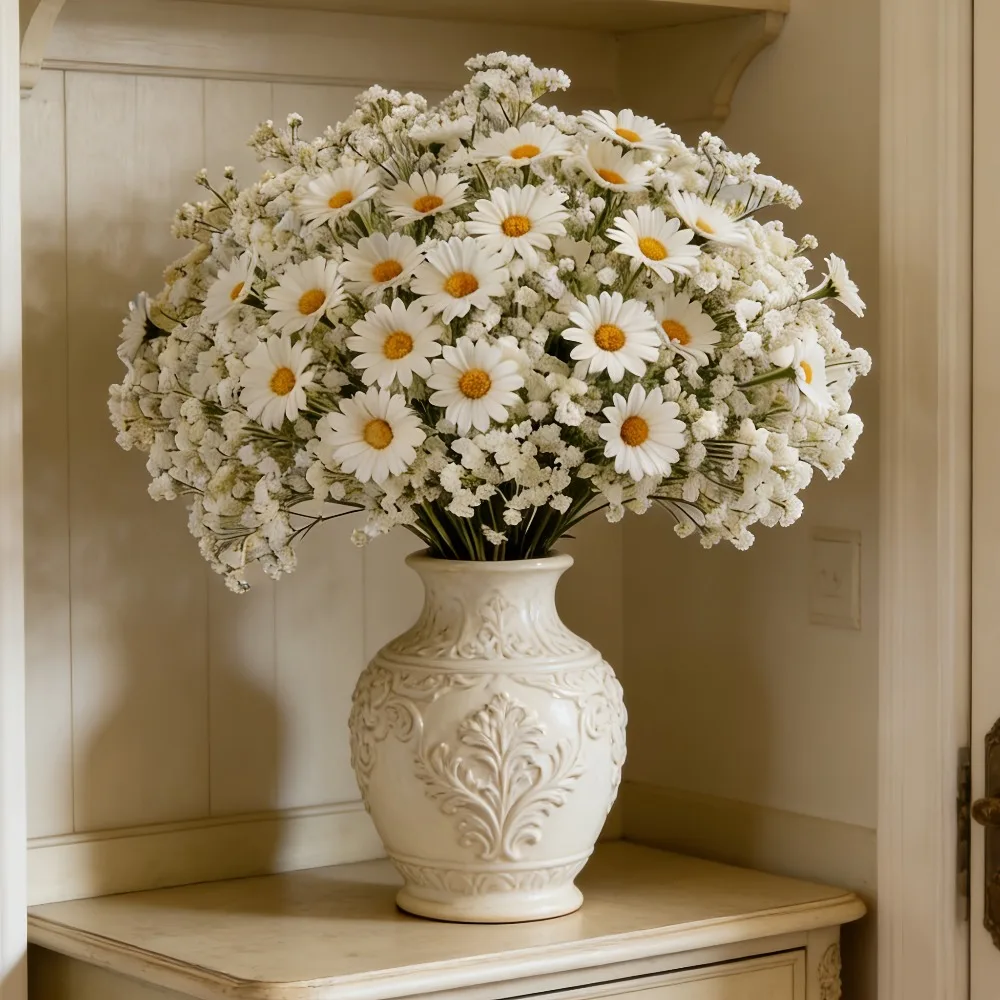 32-teiliges Künstliches Weißes Gänseblümchen- und Schleierkraut-Blumenset, Kunstblumen-Bouquet für DIY Heim-, Büro- und Hochzeitsdekoration 2026 – Detail 6
