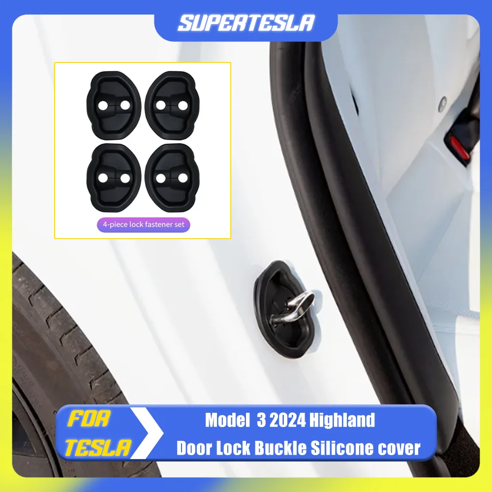 

For Tesla Model 3 Model Y 4pcs Car Door Lock Buckle Silicone Cover For Model3 2024 Anti-collision Protective Cover Accessories