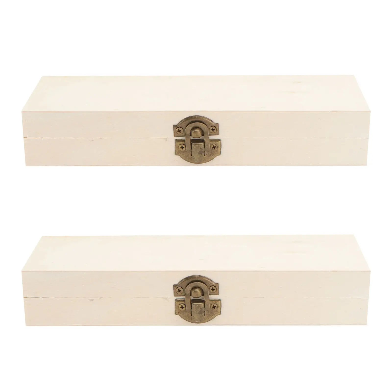 2Pcs Wooden Stationery Box Pen Box Pencil Case School Supplies Student Organizer Home Desk Trinkets Storage DIY Retro Beige