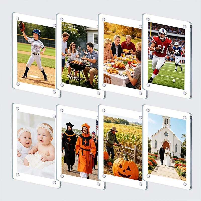 5PCS Acrylic Fridge Magnetic Frame Clear Double Sided Magnet Frame Mini Refrigerator Picture Frame for 5 Inches Photo Display